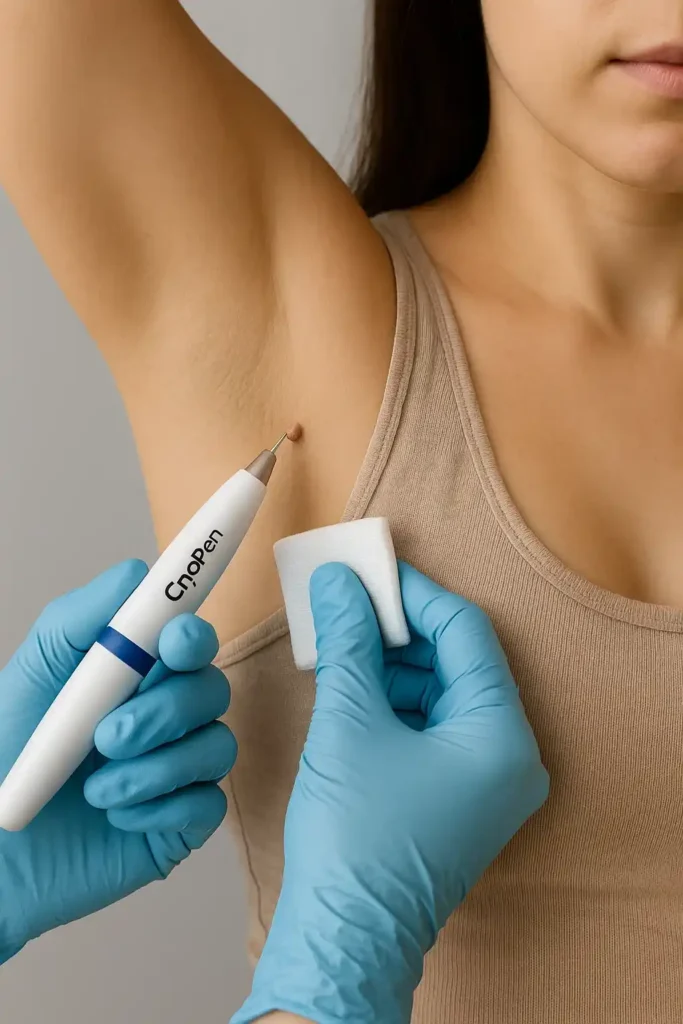 woman having cryopen to remove underarm skin tags Sydenham