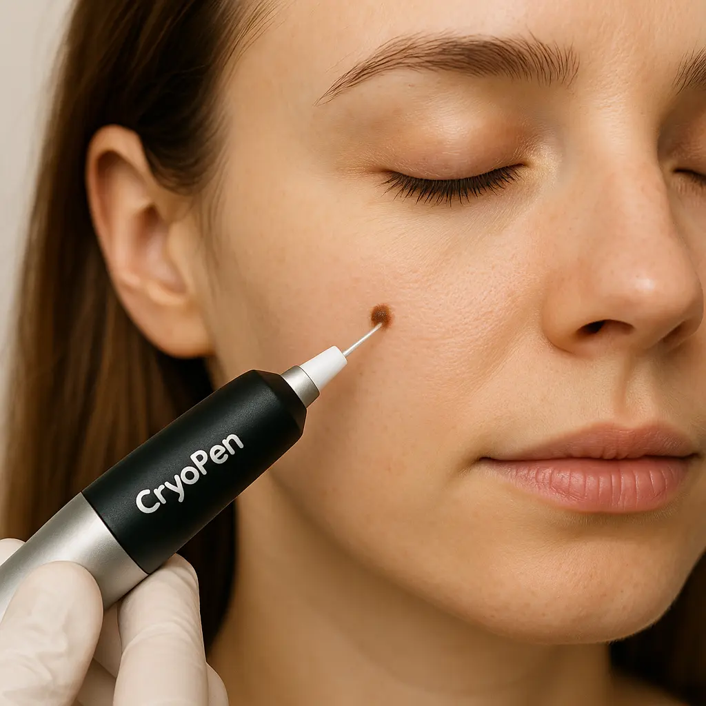woman receiving facial mole removal Sydenham using cryopen 